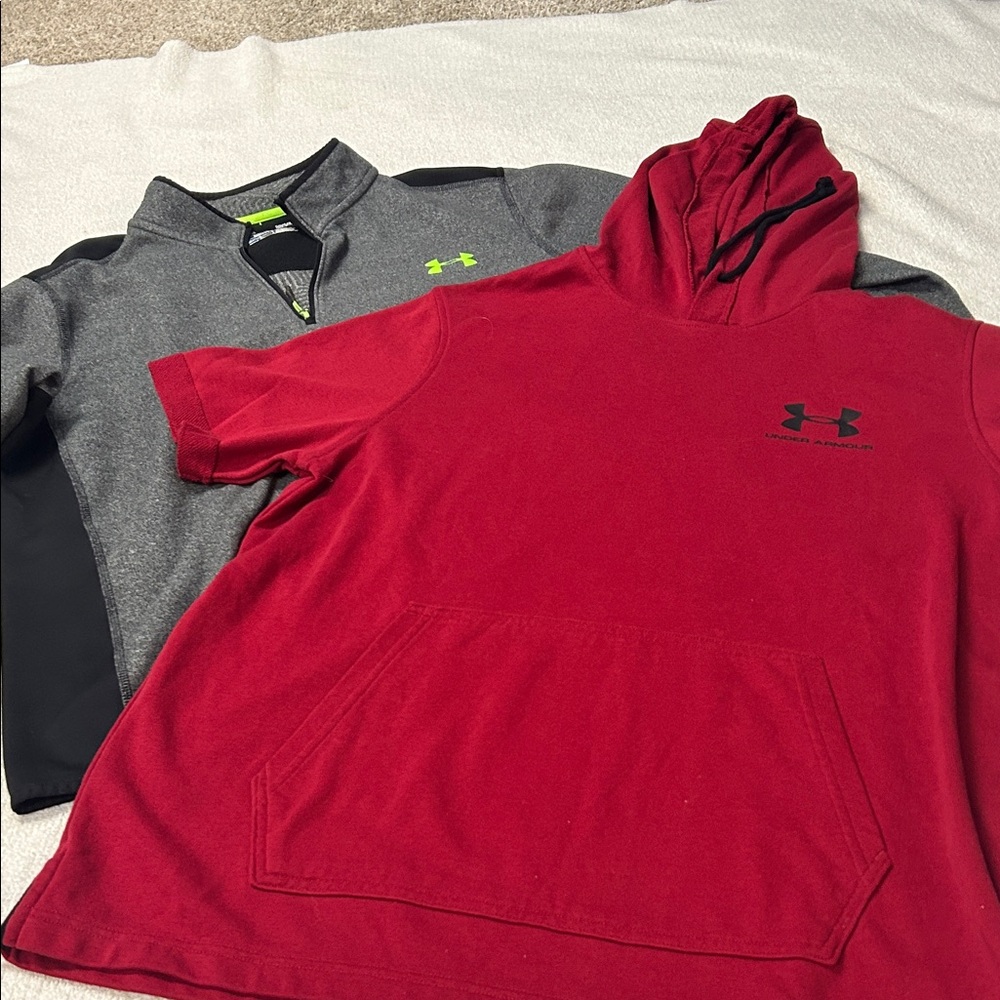 Under Armour Red Hoodie and Gray Quarter-Zip Top